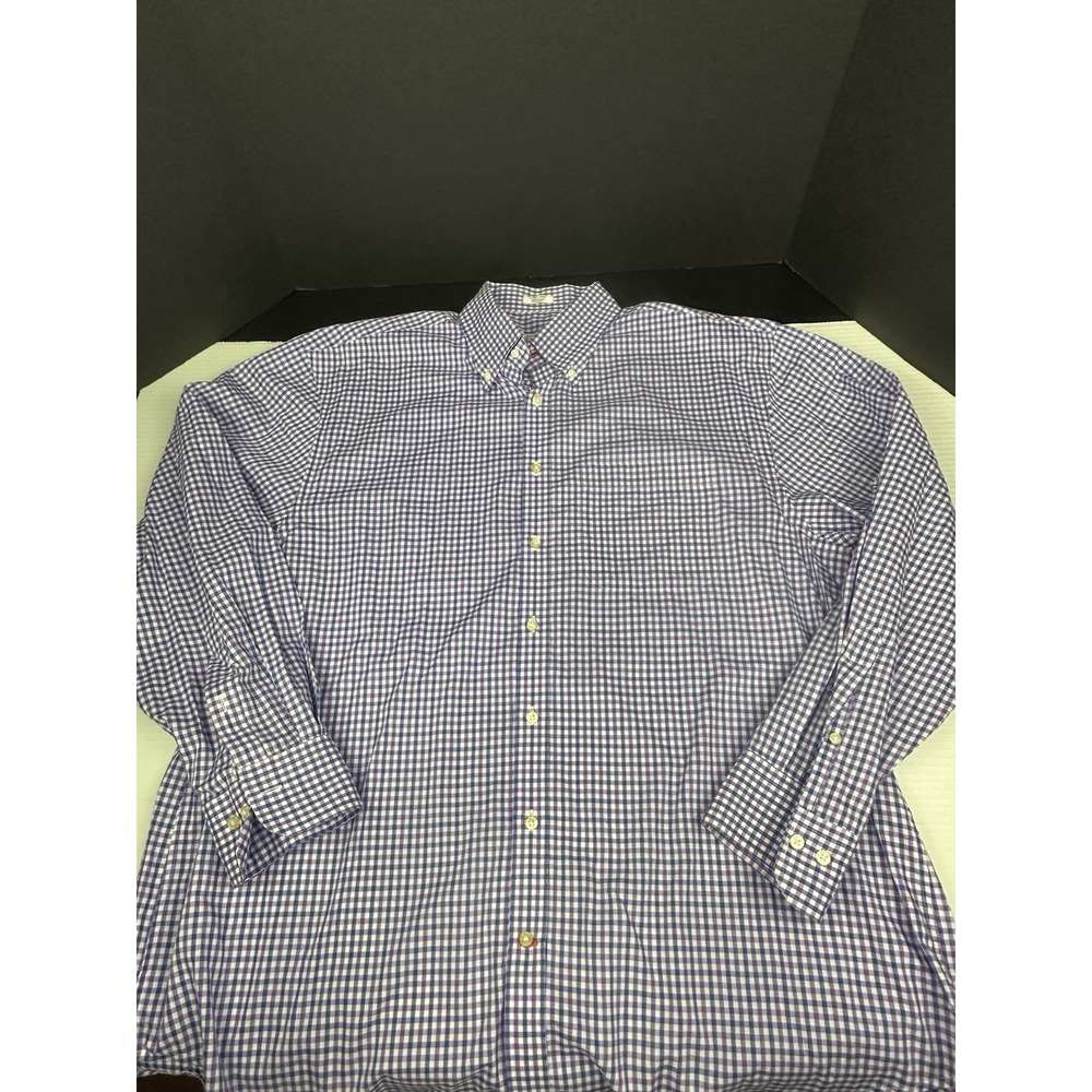 Peter Millar Men's XL‎ Purple White Check Gingham Long Sleeve Button-Down Shirt